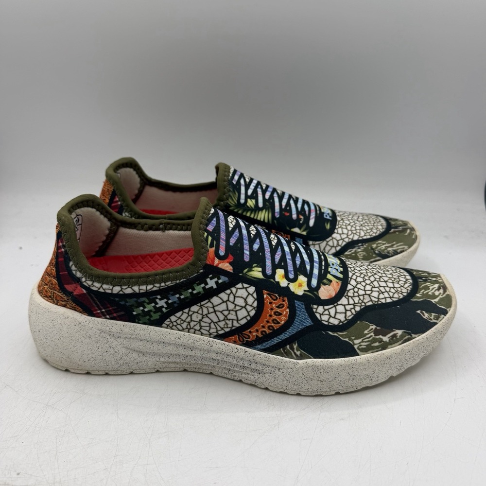 Psudo Womens Shoes Womens Sz 10 Green Colorful Camo Slip On Comfort Sneakers